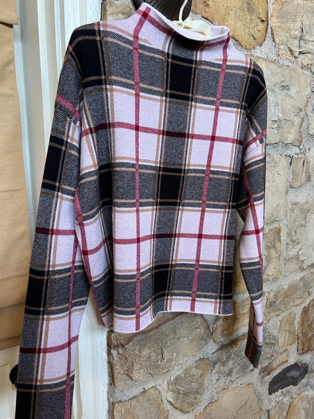 Plaid Funnel Neck Top